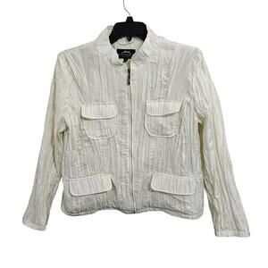 Montanaco Cream Funky Crinkle Zip-Up Pocketed Jacket Size Large